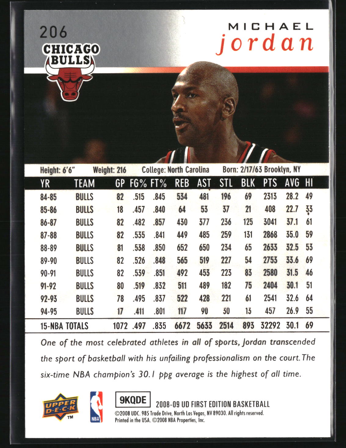 Michael Jordan 2008-09 Upper Deck First Edition #206