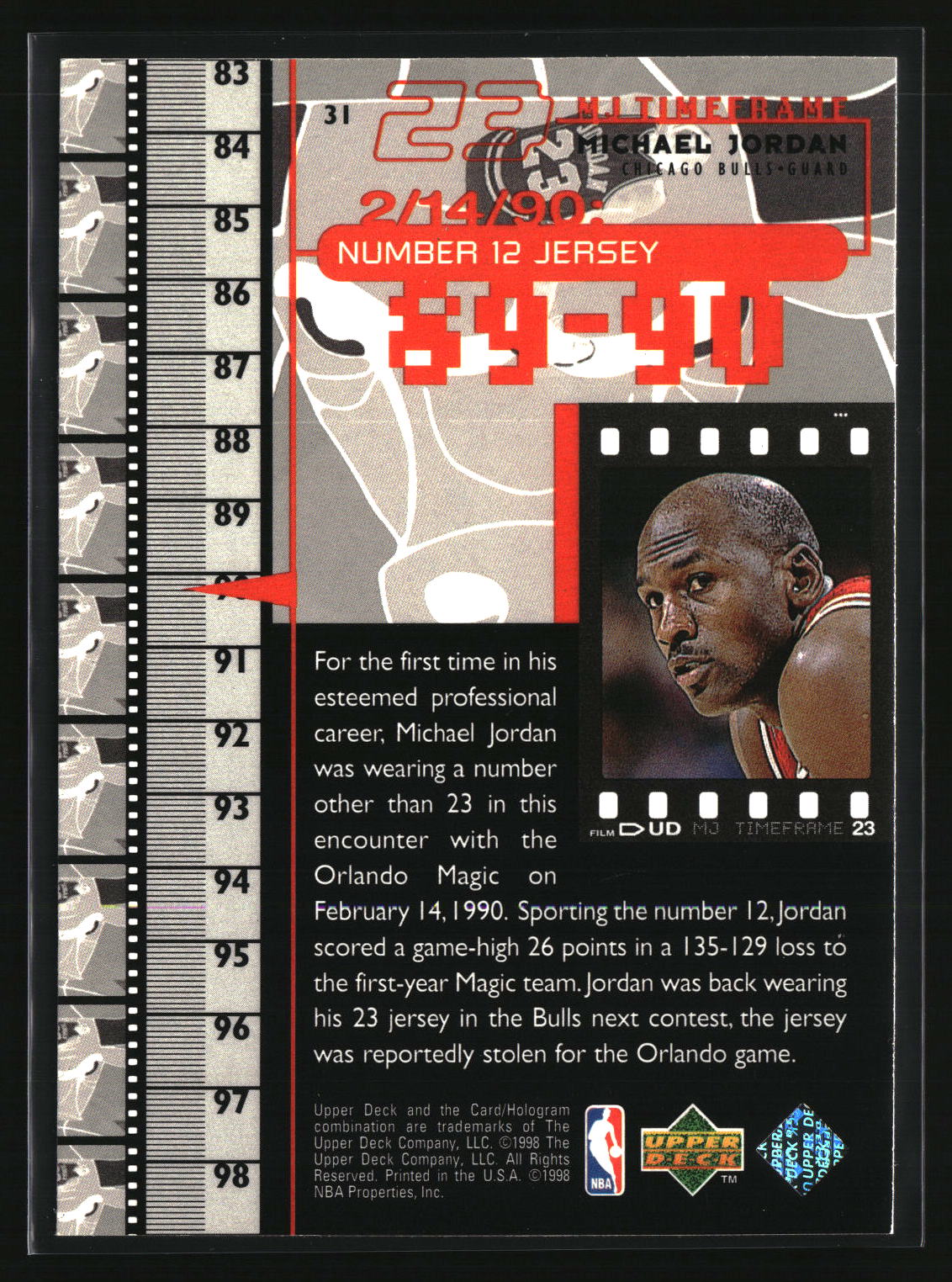 Michael Jordan 1998 Upper Deck Michael Jordan Living Legend #31