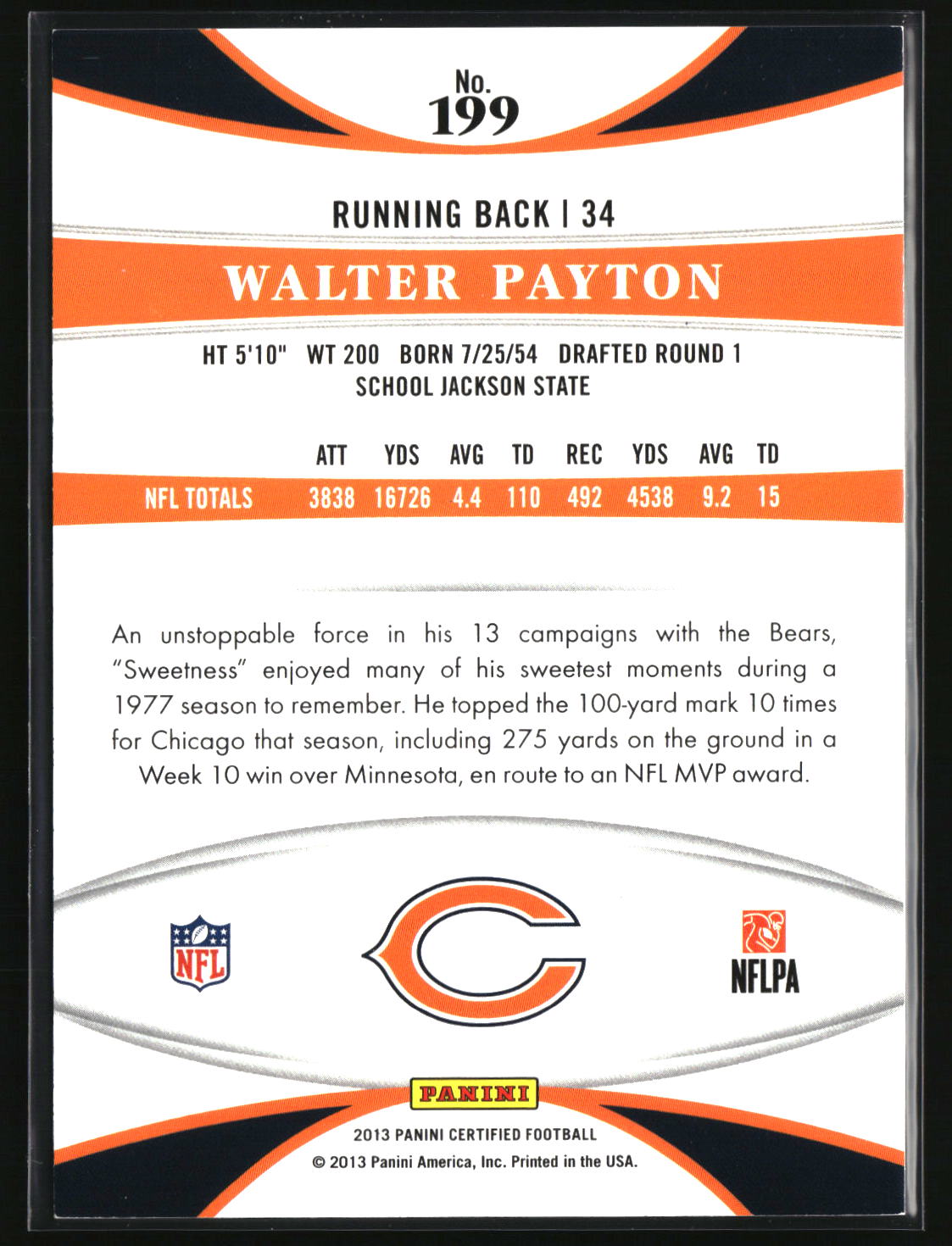 Walter Payton 2013 Panini Certified Mirror Red #199 #/250
