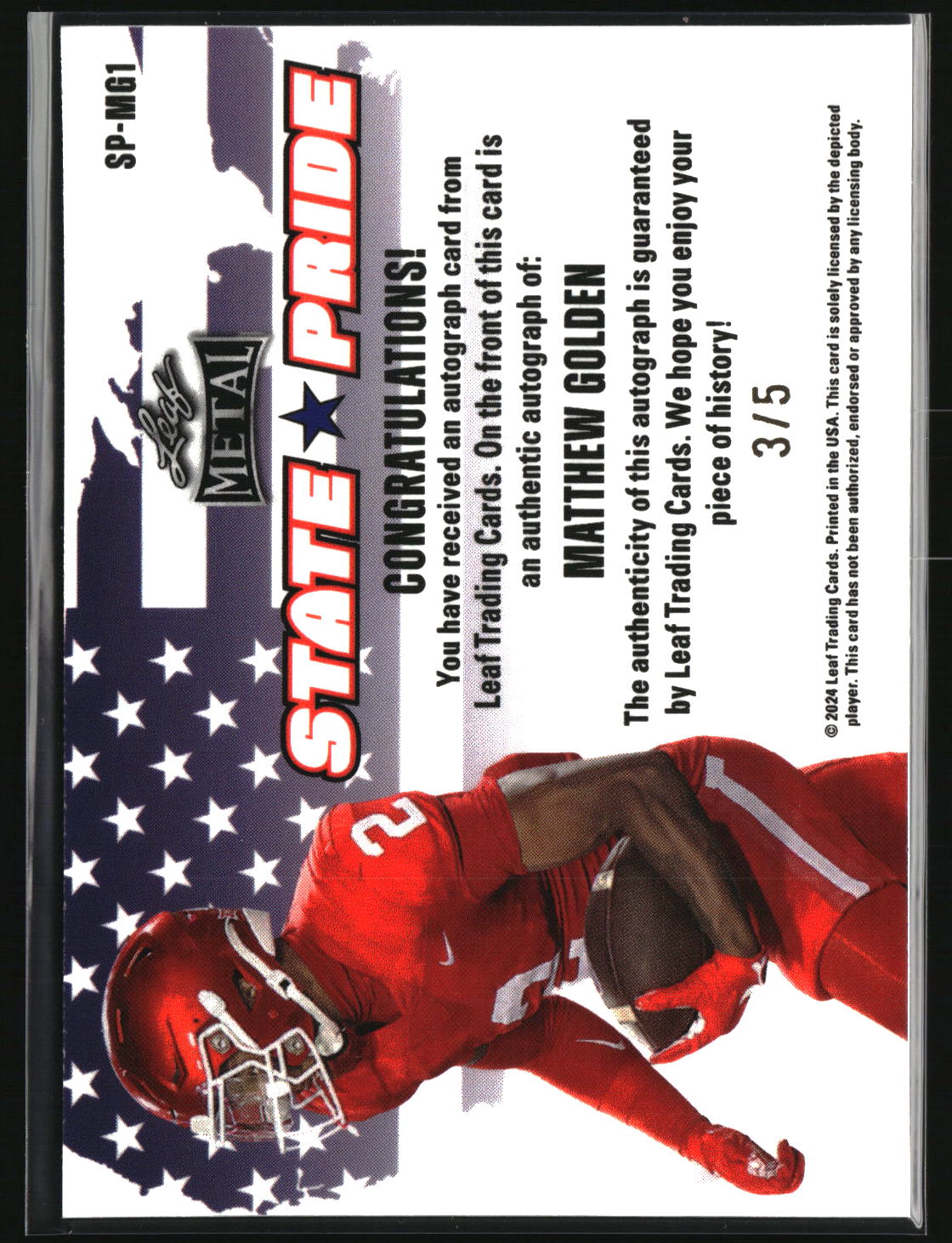 Matthew Golden 2024 Leaf Metal State Pride Laser Blue #SP-MG1 #/5