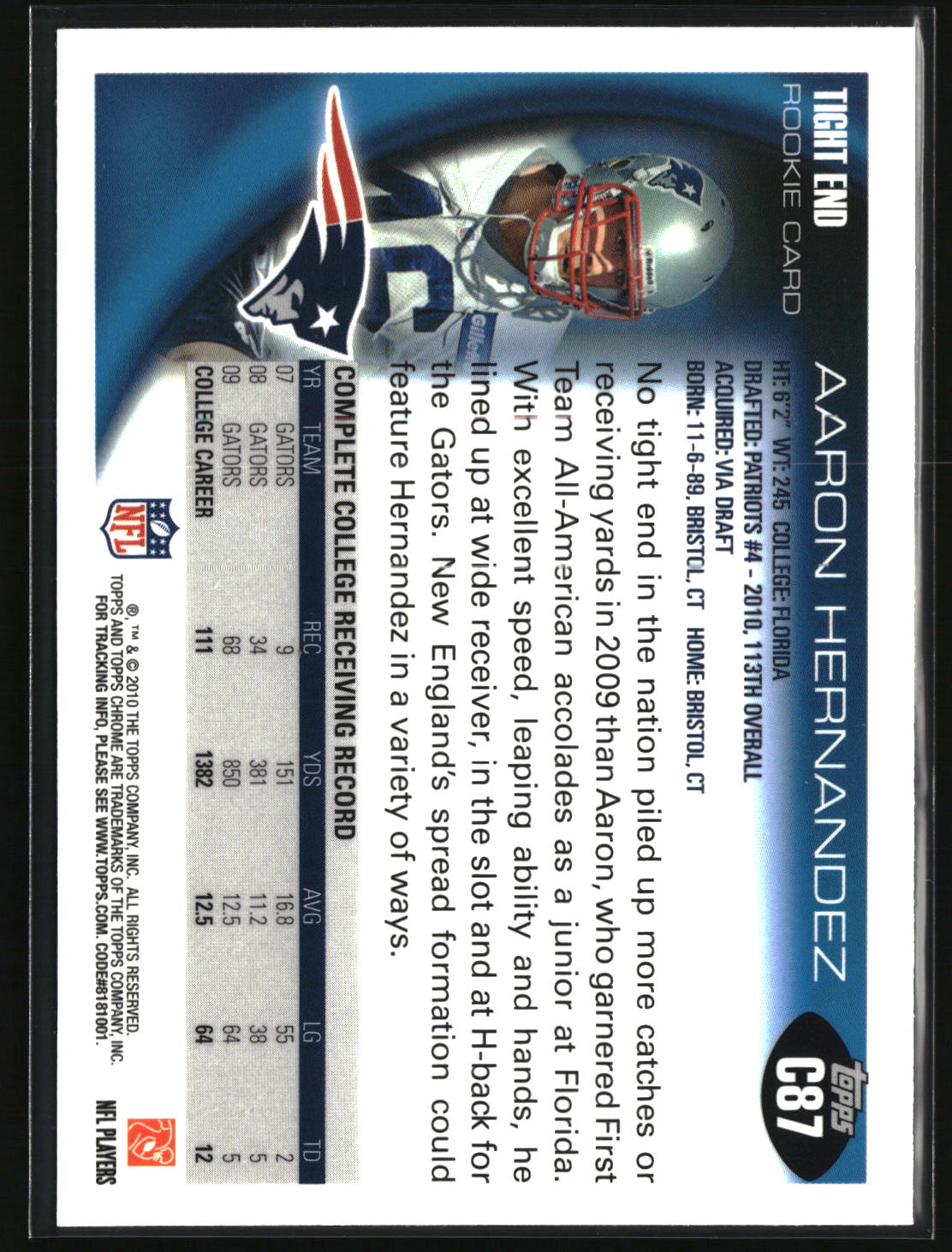 Aaron Hernandez 2010 Topps Chrome #C87