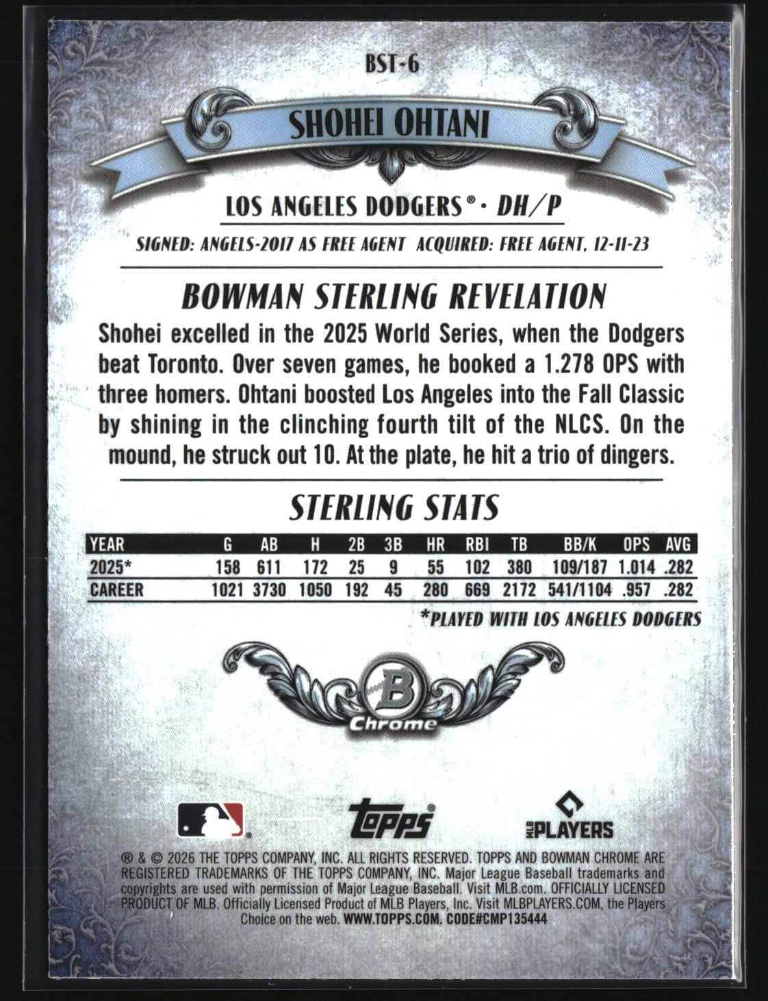 Shohei Ohtani 2026 Bowman Bowman Sterling #BST-6