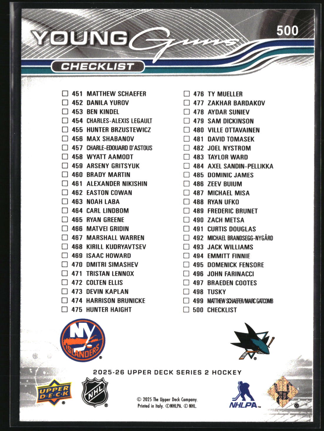 Michael Misa / Matthew Schaefer 2025-26 Upper Deck #500