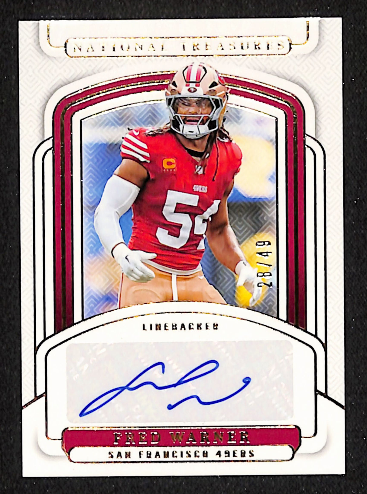 Fred Warner 2024 Panini National Treasures Signatures Gold #SIGS-FWR #/49