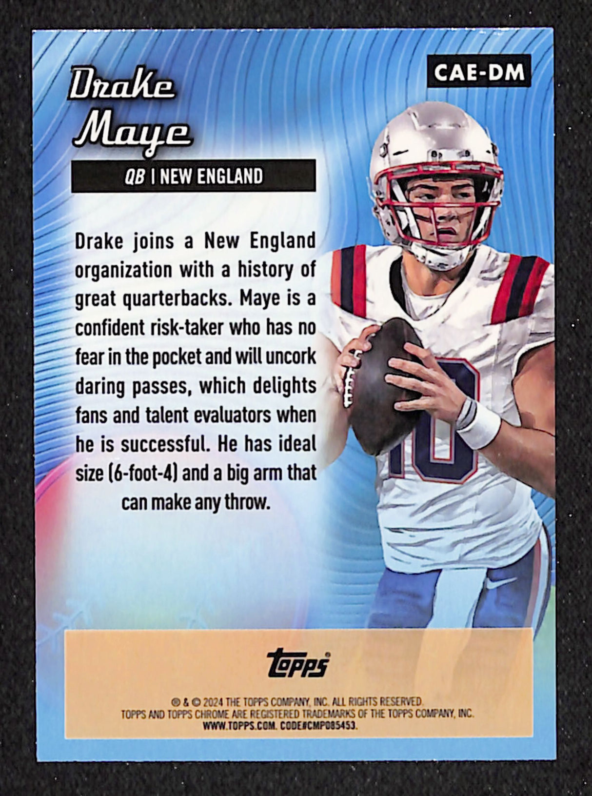 Drake Maye 2024 Topps Chrome Chrome All-Etch Green Refractor #CAE-DM #/99