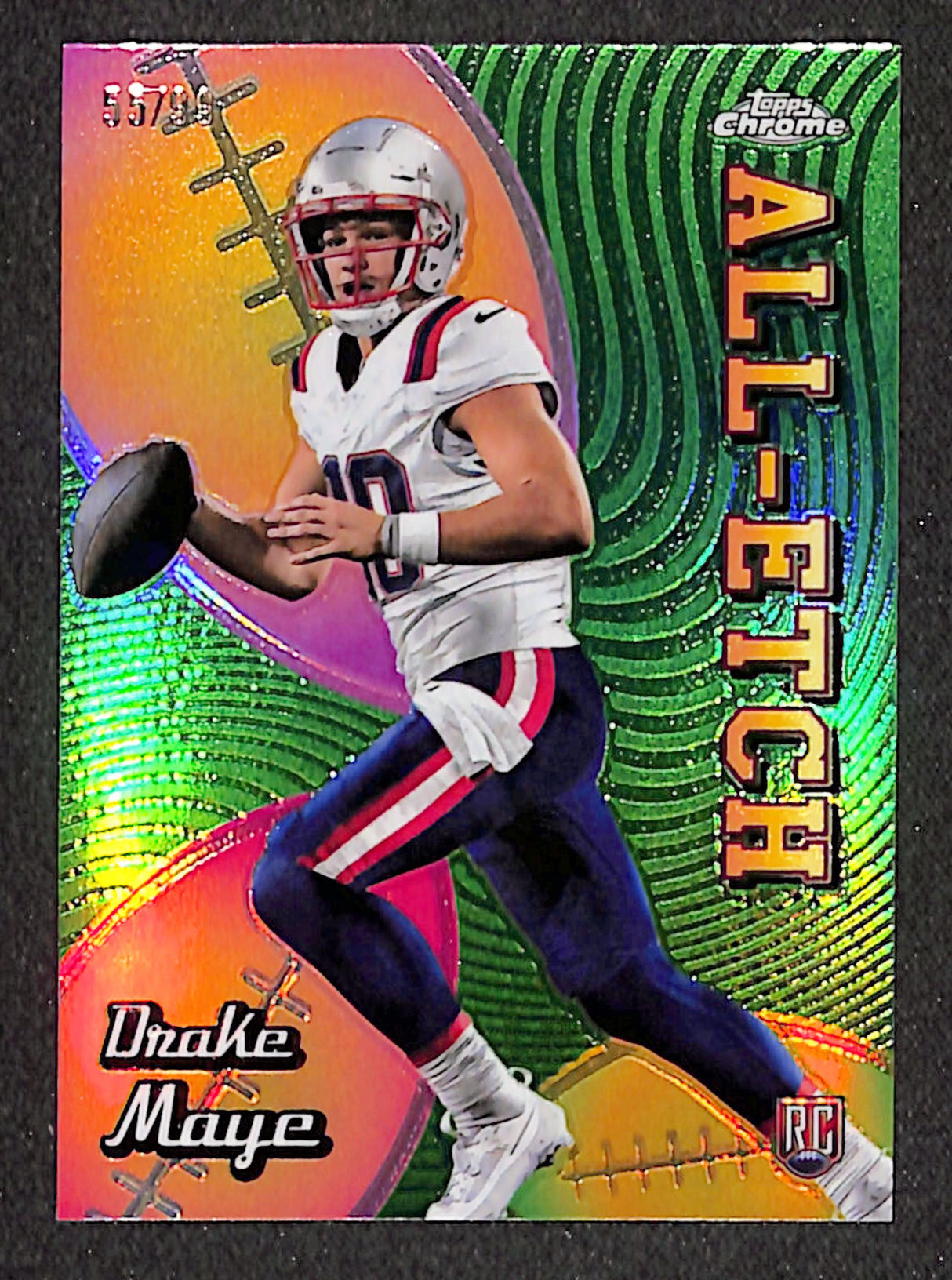 Drake Maye 2024 Topps Chrome Chrome All-Etch Green Refractor #CAE-DM #/99