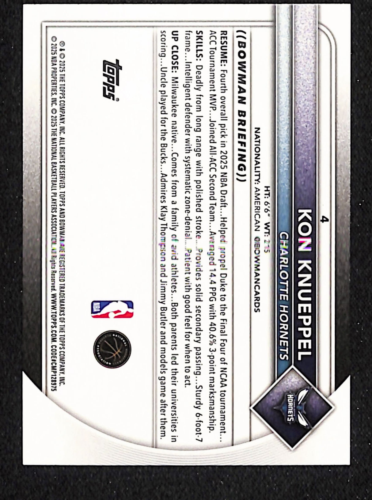 Kon Knueppel 2025-26 Bowman Green Pattern Border #4 #/99