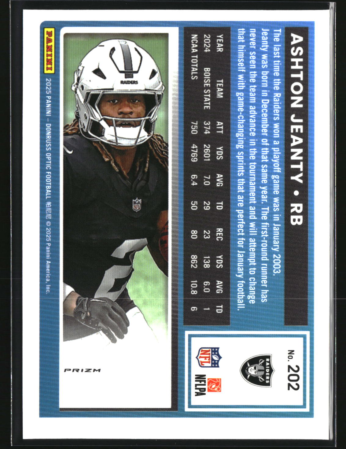 Ashton Jeanty 2025 Donruss Optic Holo #202