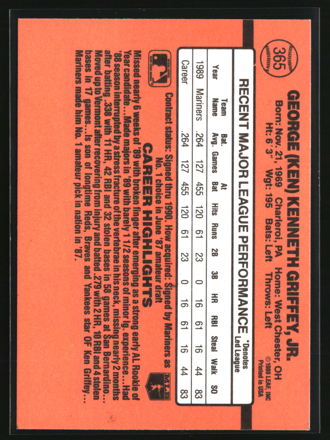 Ken Griffey Jr. 1990 Donruss #365