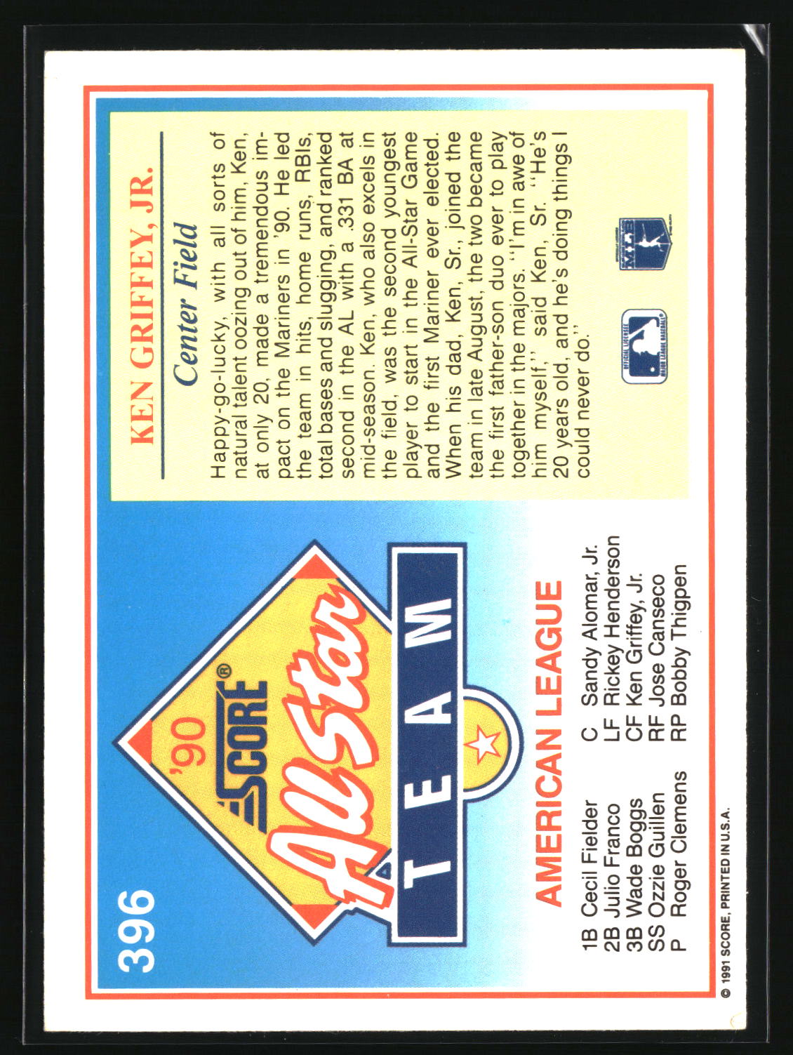 Ken Griffey, Jr. 1991 Score #396