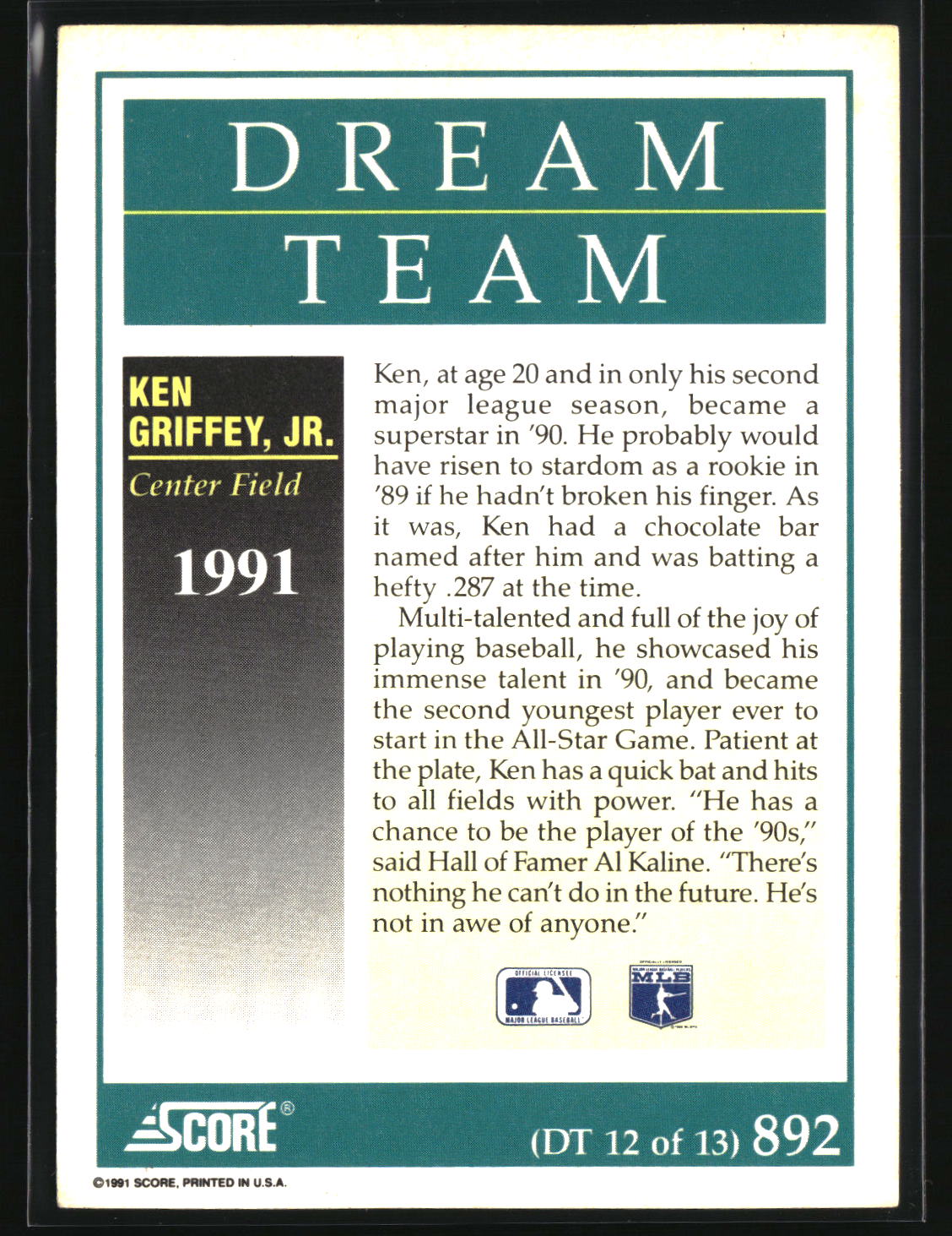 Ken Griffey, Jr. 1991 Score #892