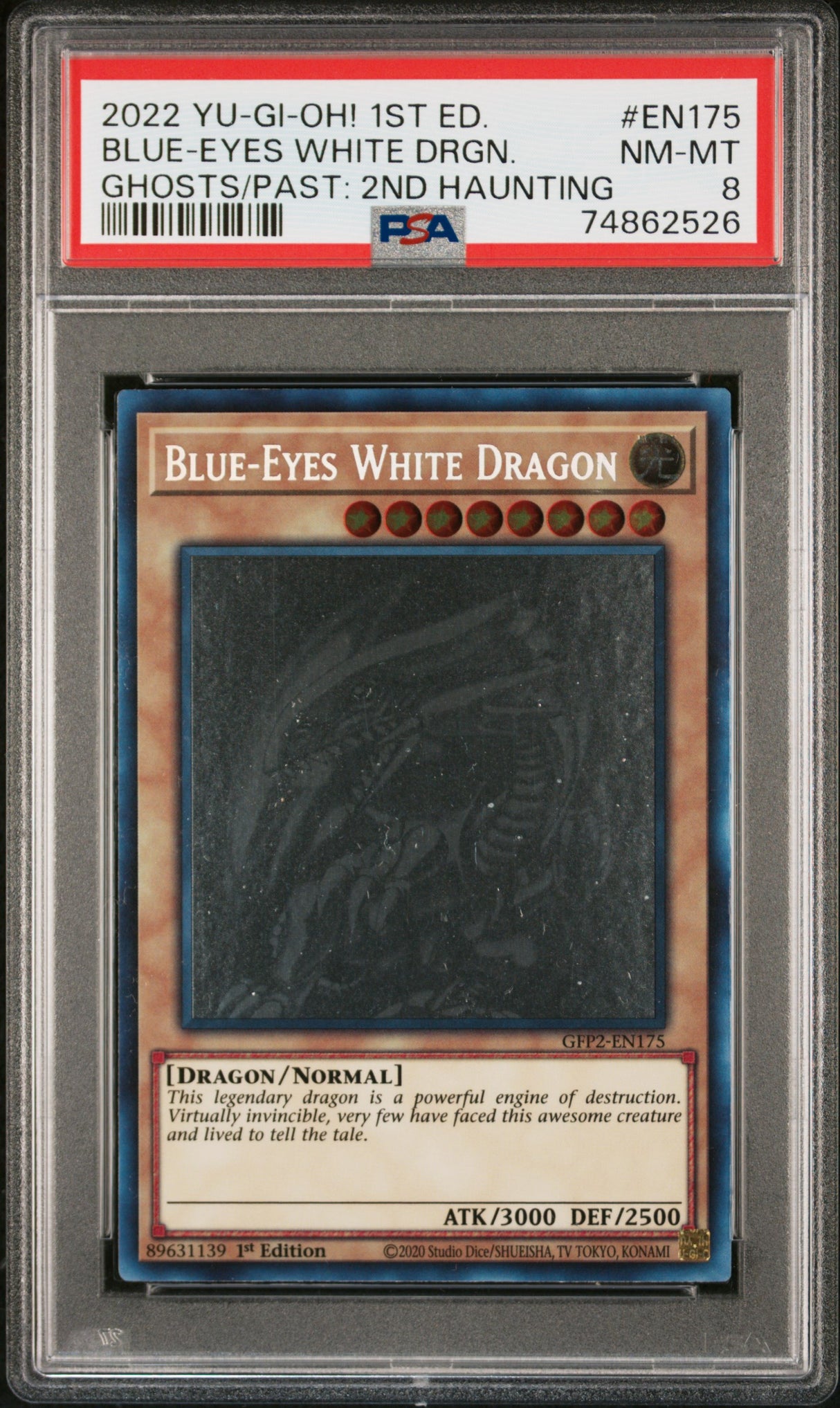 Blue-Eyes White Dragon (Ghost Rare) #GFP2-EN175 PSA 8