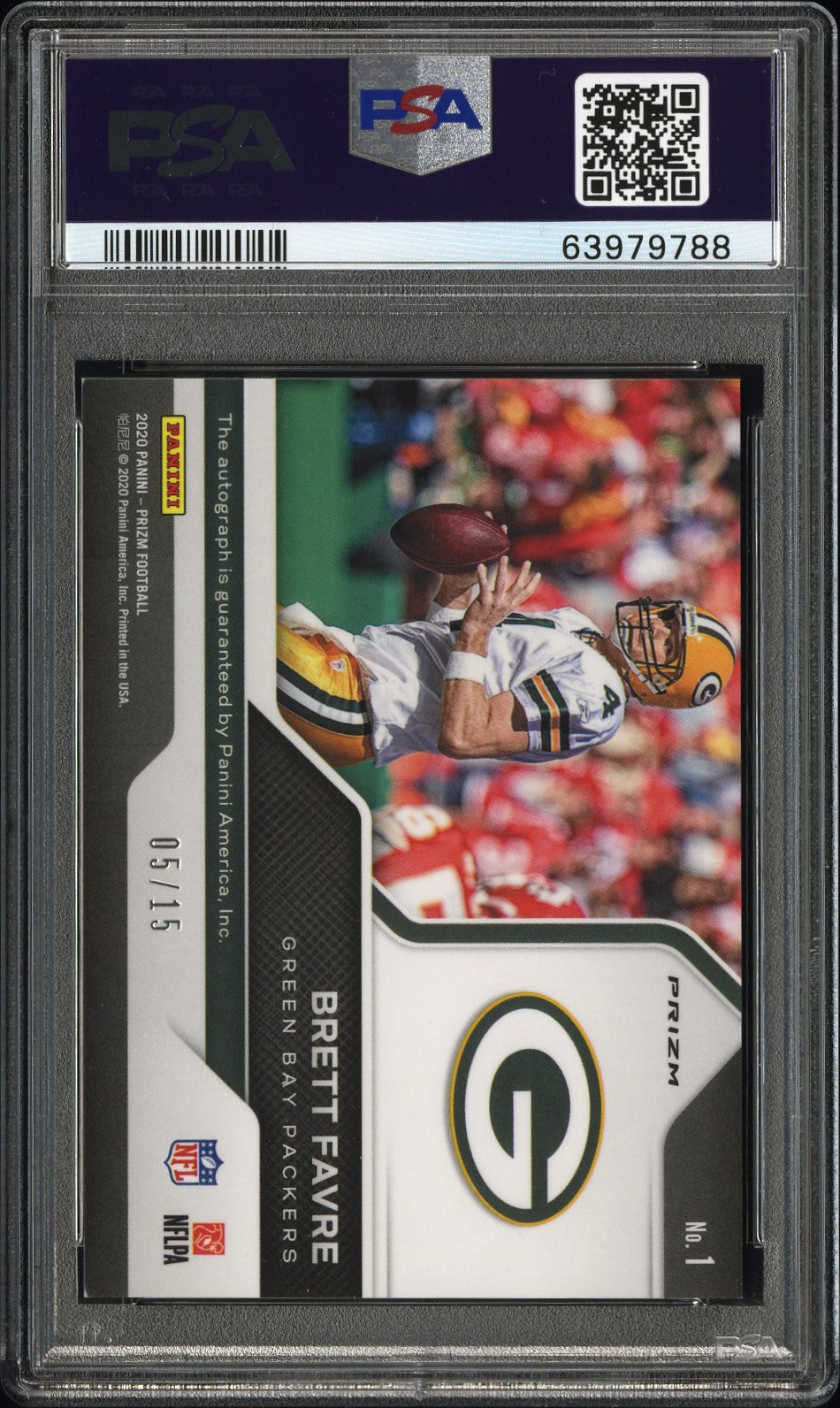 2020 Prizm #1 Brett Favre Franchise Legends Signatures Green Scope PSA Auth #/15