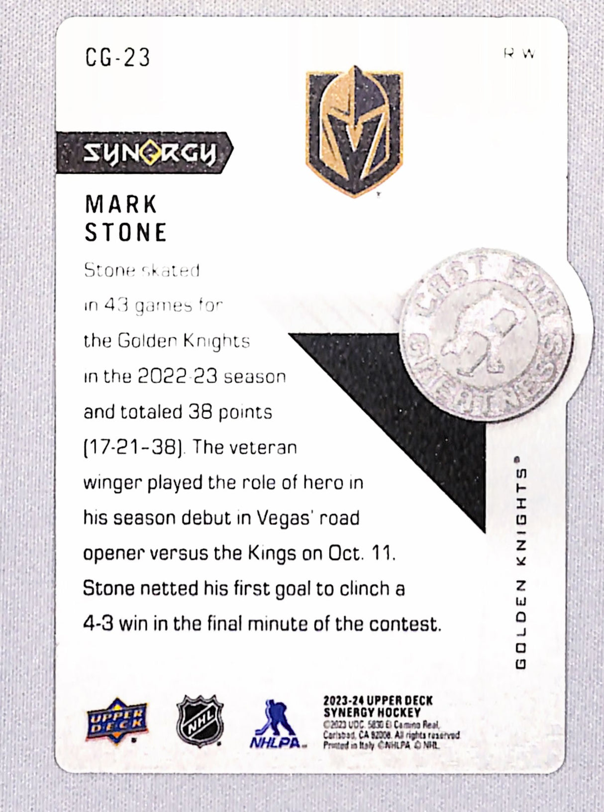 Mark Stone 2023-24 Upper Deck Synergy Cast for Greatness #CG-23
