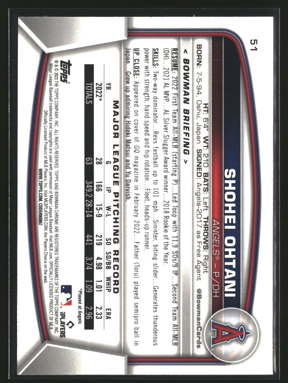 Shohei Ohtani 2023 Bowman Mojo Refractors #51