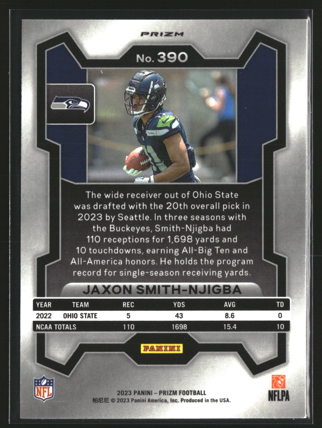 Jaxon Smith-Njigba 2023 Panini Prizm Red White and Blue #390