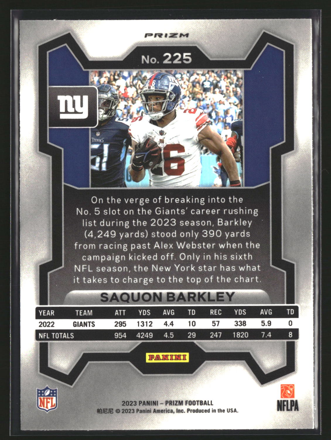 Saquon Barkley 2023 Panini Prizm Black and White Checker #225