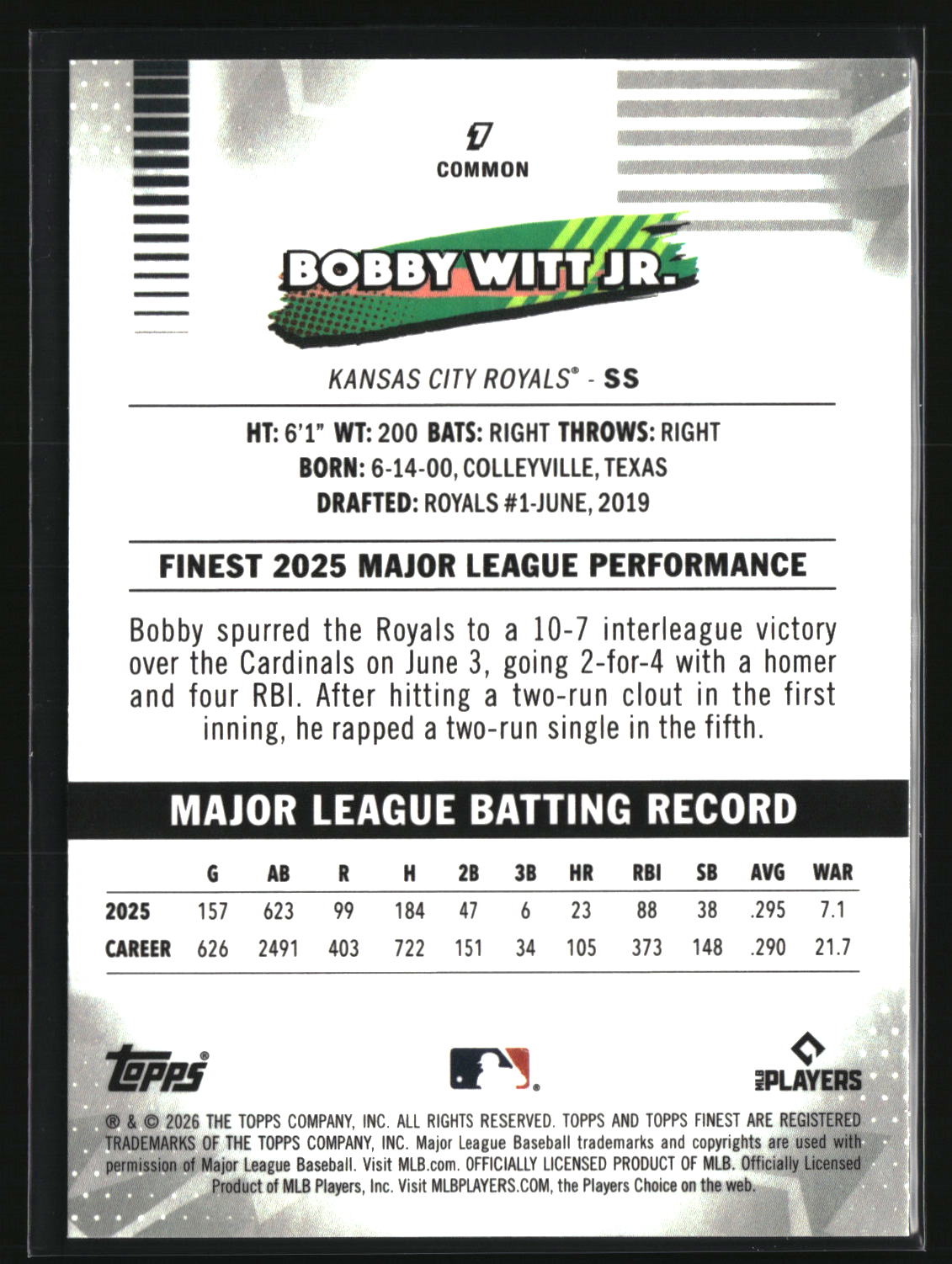 Bobby Witt Jr 2026 Finest #7