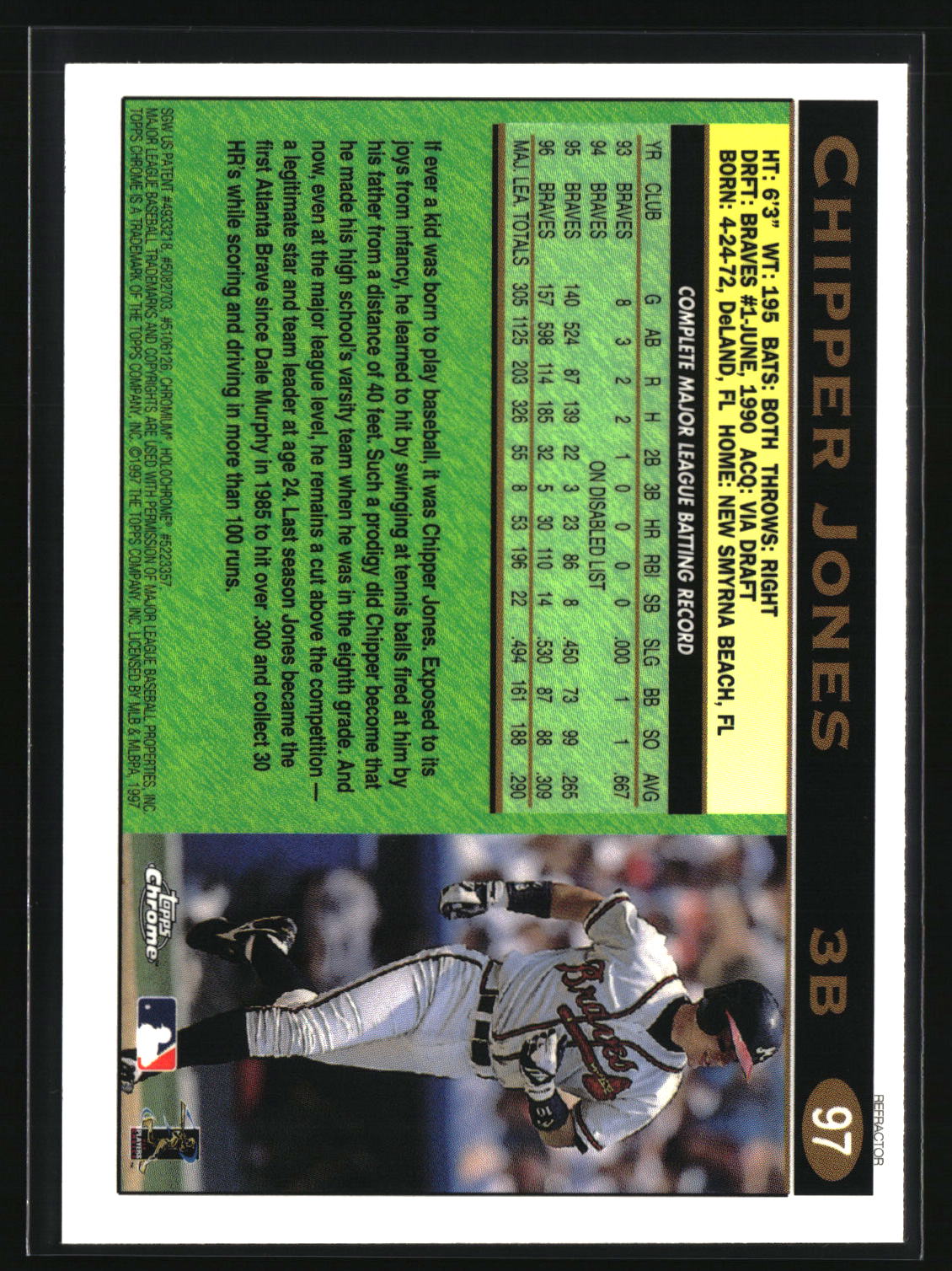 Chipper Jones 1997 Topps Chrome Refractors #97