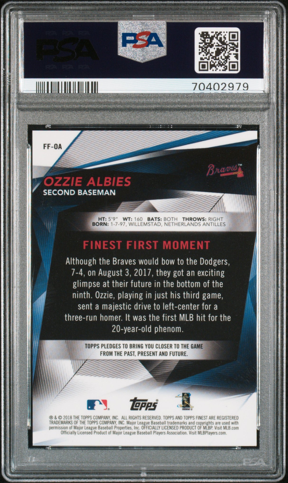 Ozzie Albies 2018 Finest Finest Firsts Gold #FF-OA #/50 PSA 9