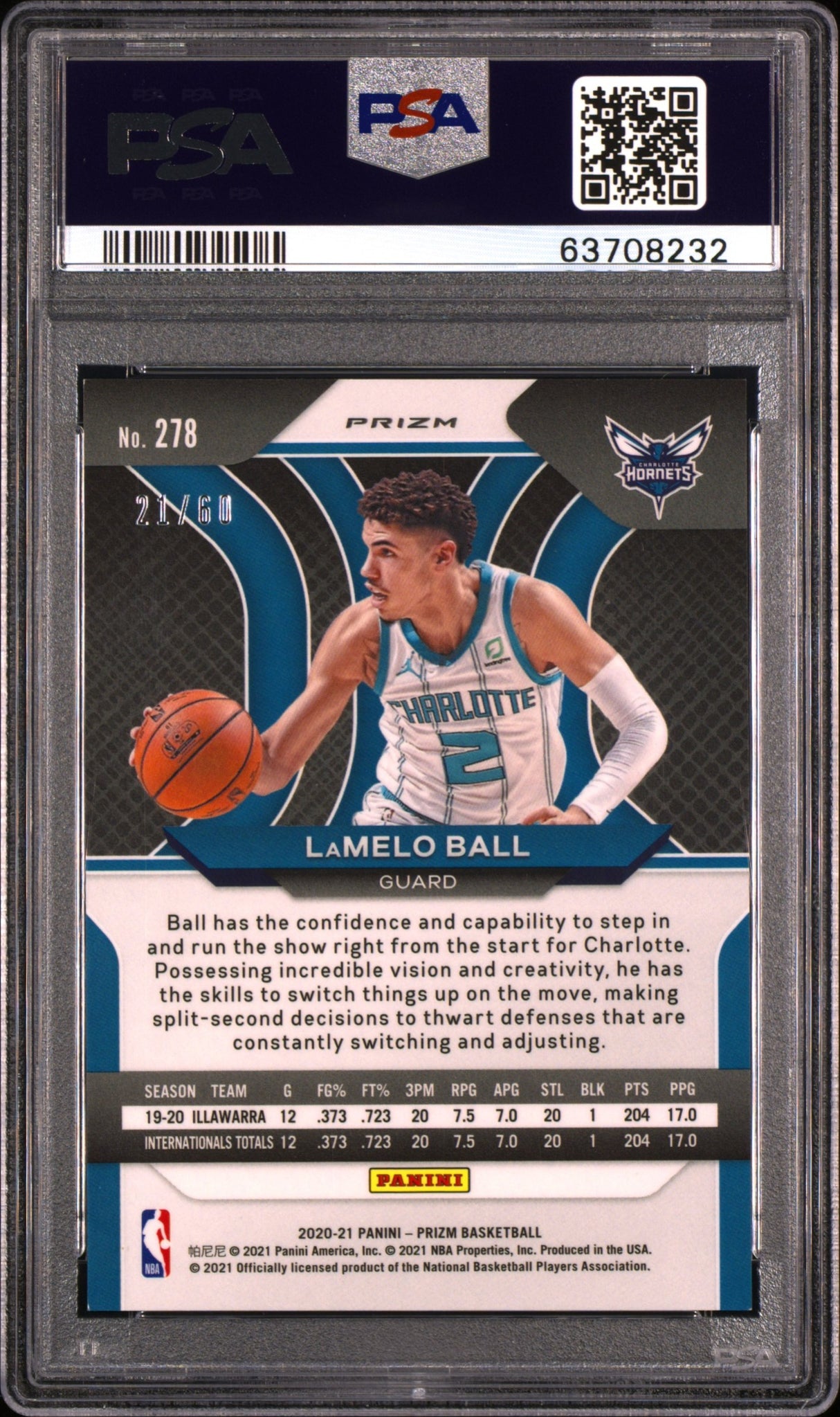 LaMelo Ball 2020-21 Panini Prizm Orange Wave Prizms #278 #/60 PSA 9