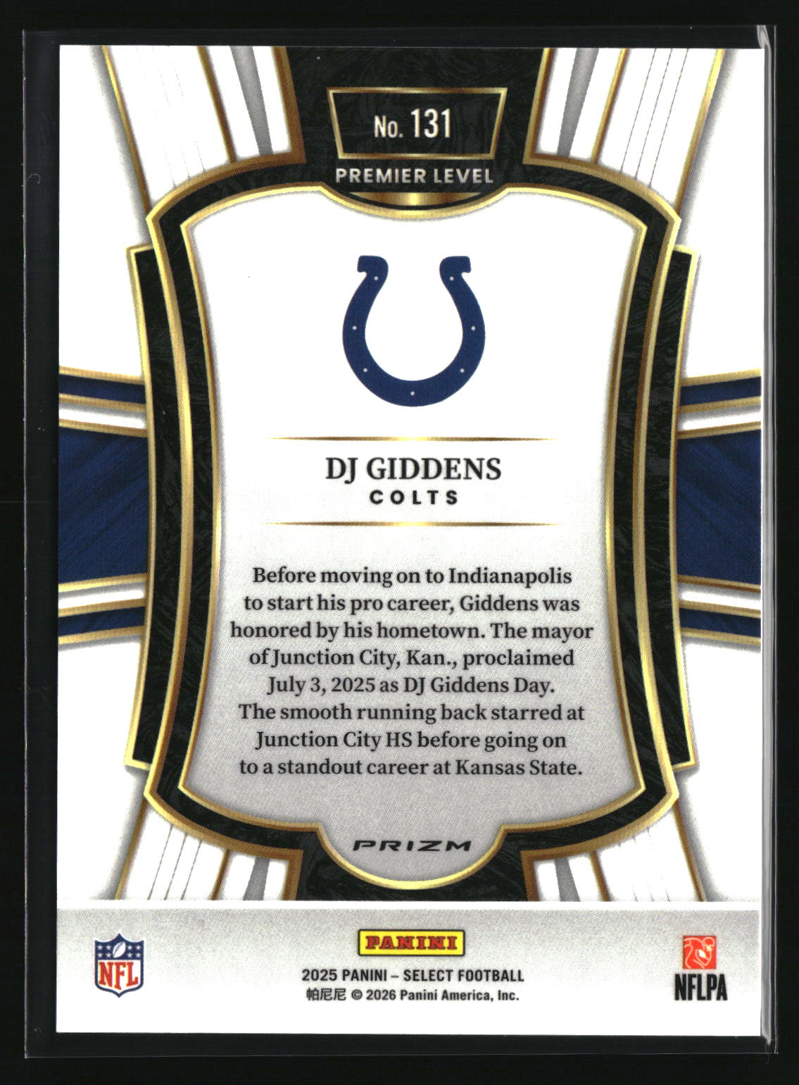 DJ Giddens 2025 Panini Select Zebra Prizm Shock #131