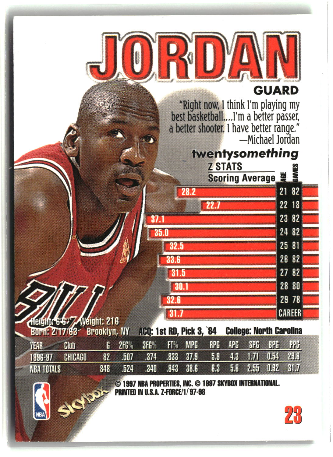 Michael Jordan 1997-98 SkyBox Z-Force #23