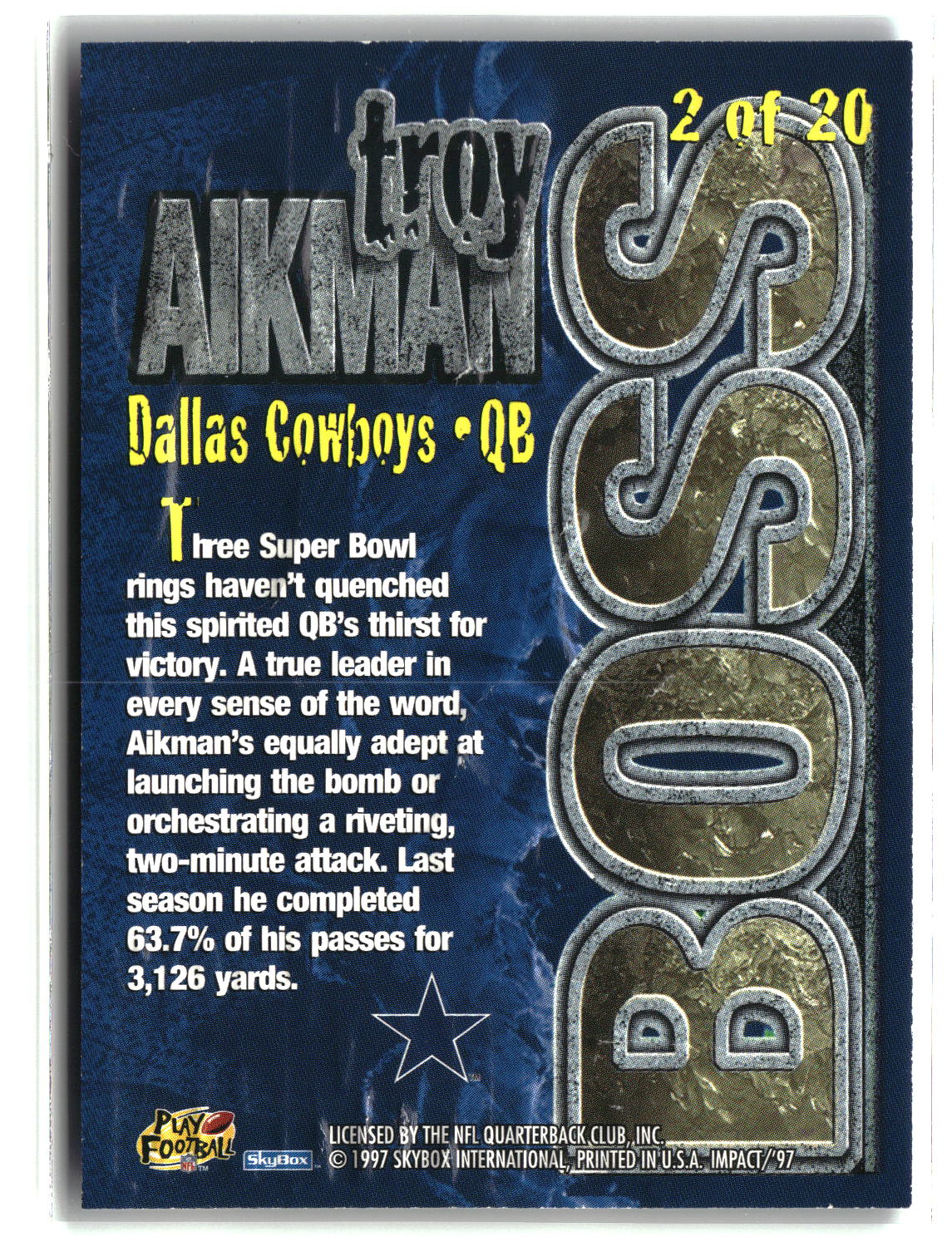 Troy Aikman 1997 SkyBox Impact Boss #2