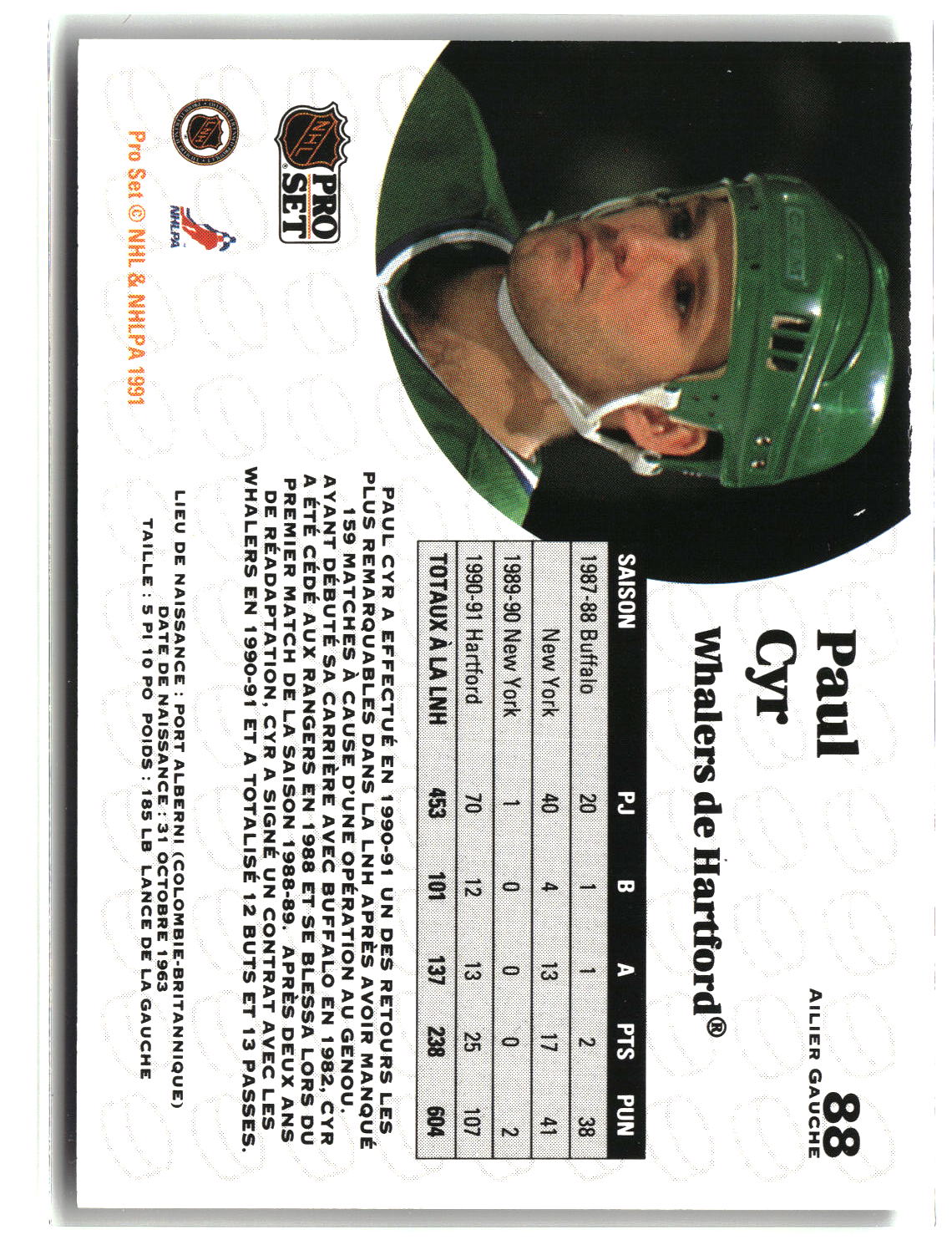 Paul Cyr 1991-92 Pro Set French #88