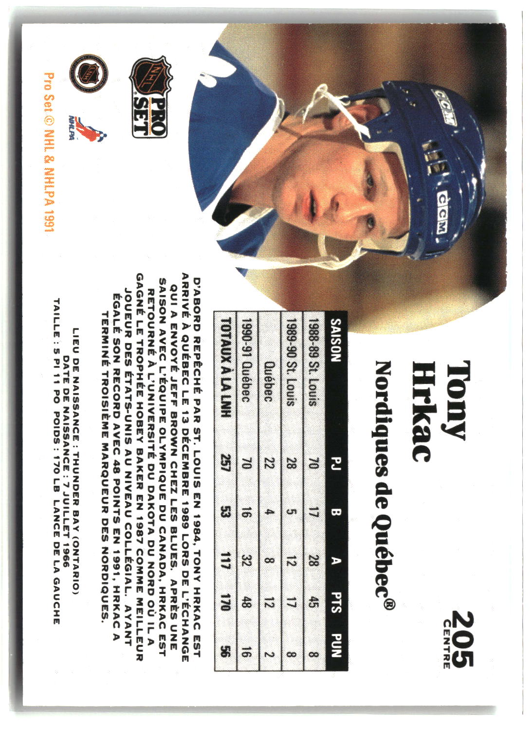 Tony Hrkac 1991-92 Pro Set French #205