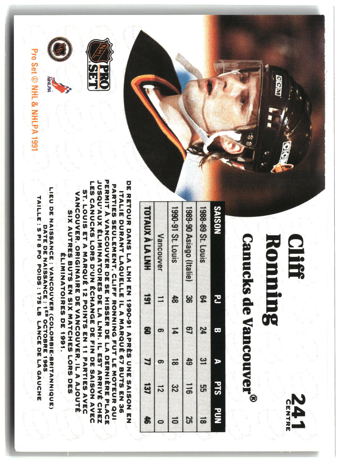 Cliff Ronning 1991-92 Pro Set French #241