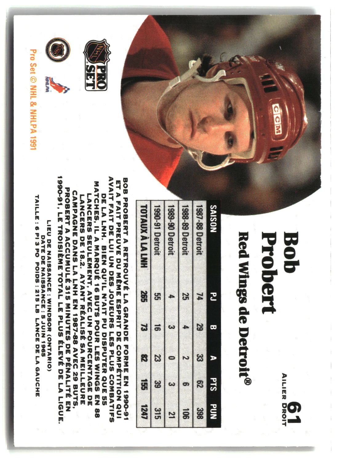 Bob Probert 1991-92 Pro Set French #61