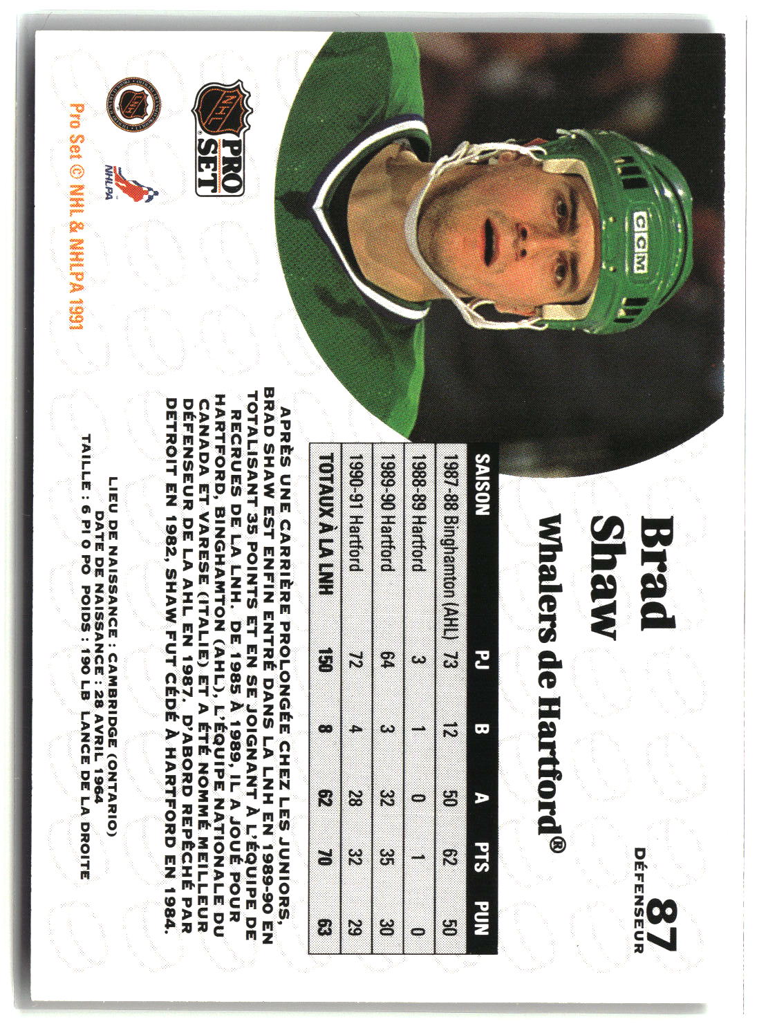 Brad Shaw 1991-92 Pro Set French #87