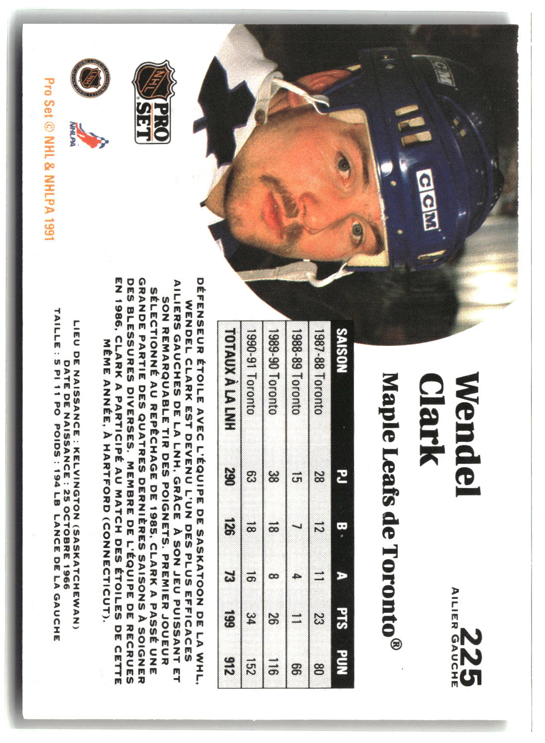 Wendel Clark 1991-92 Pro Set French #225