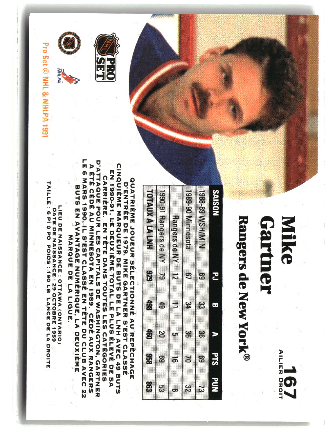 Mike Gartner 1991-92 Pro Set French #167