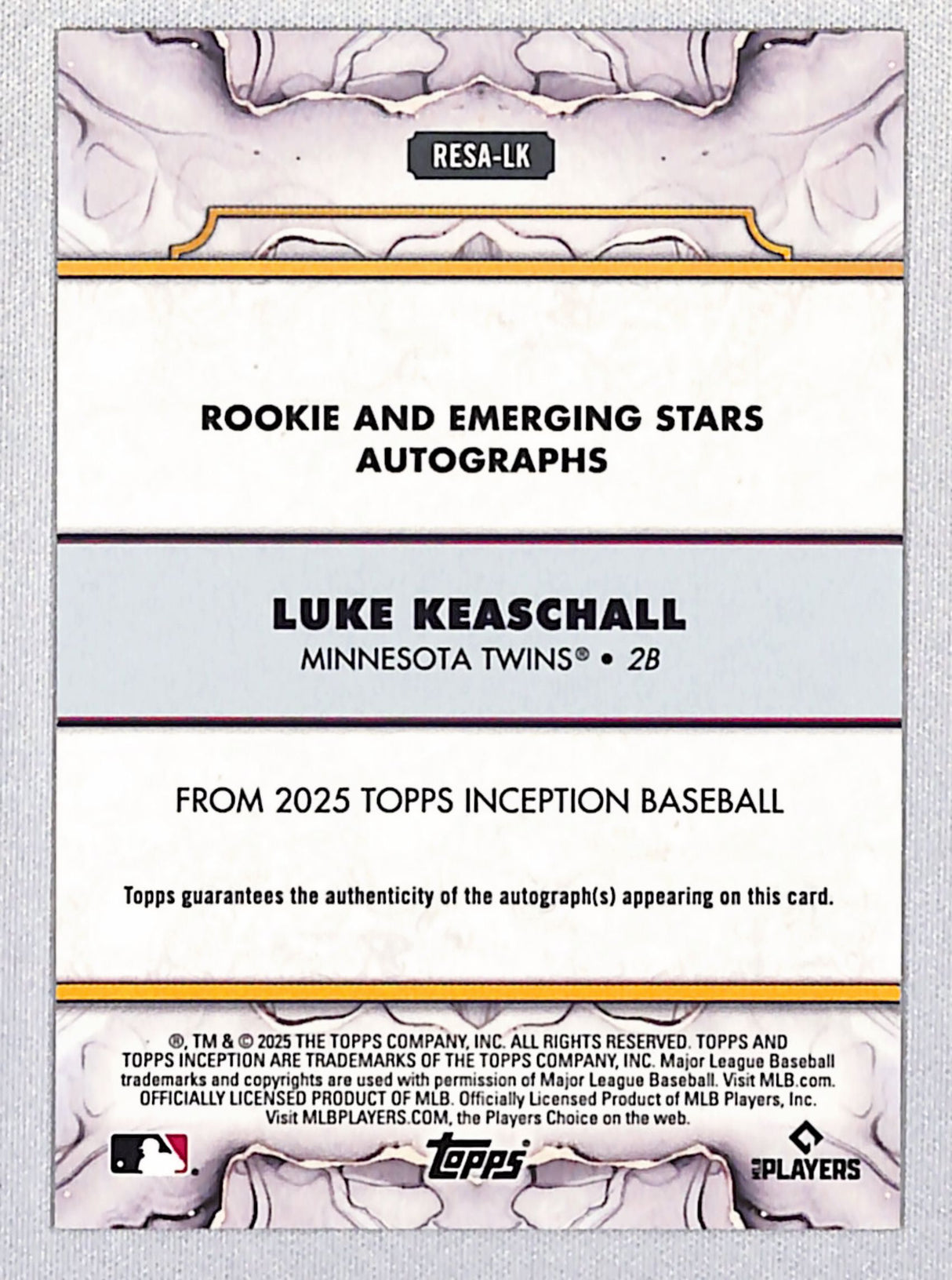 Luke Keaschall 2025 Topps Inception Rookie and Emerging Stars Auto /199 #RESA-LK