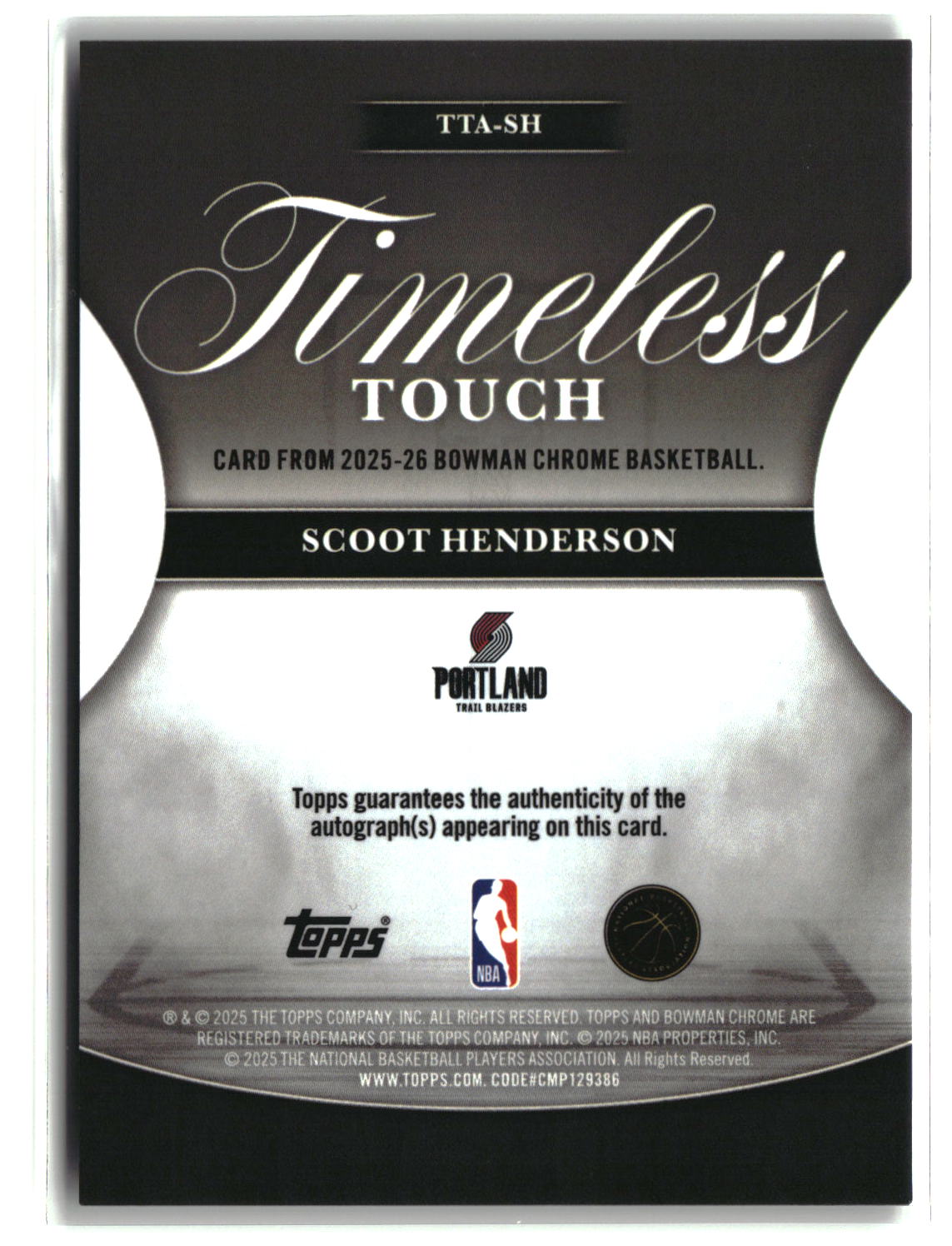 Scoot Henderson 2025-26 Bowman Timeless Touch Signatures #TTA-SH