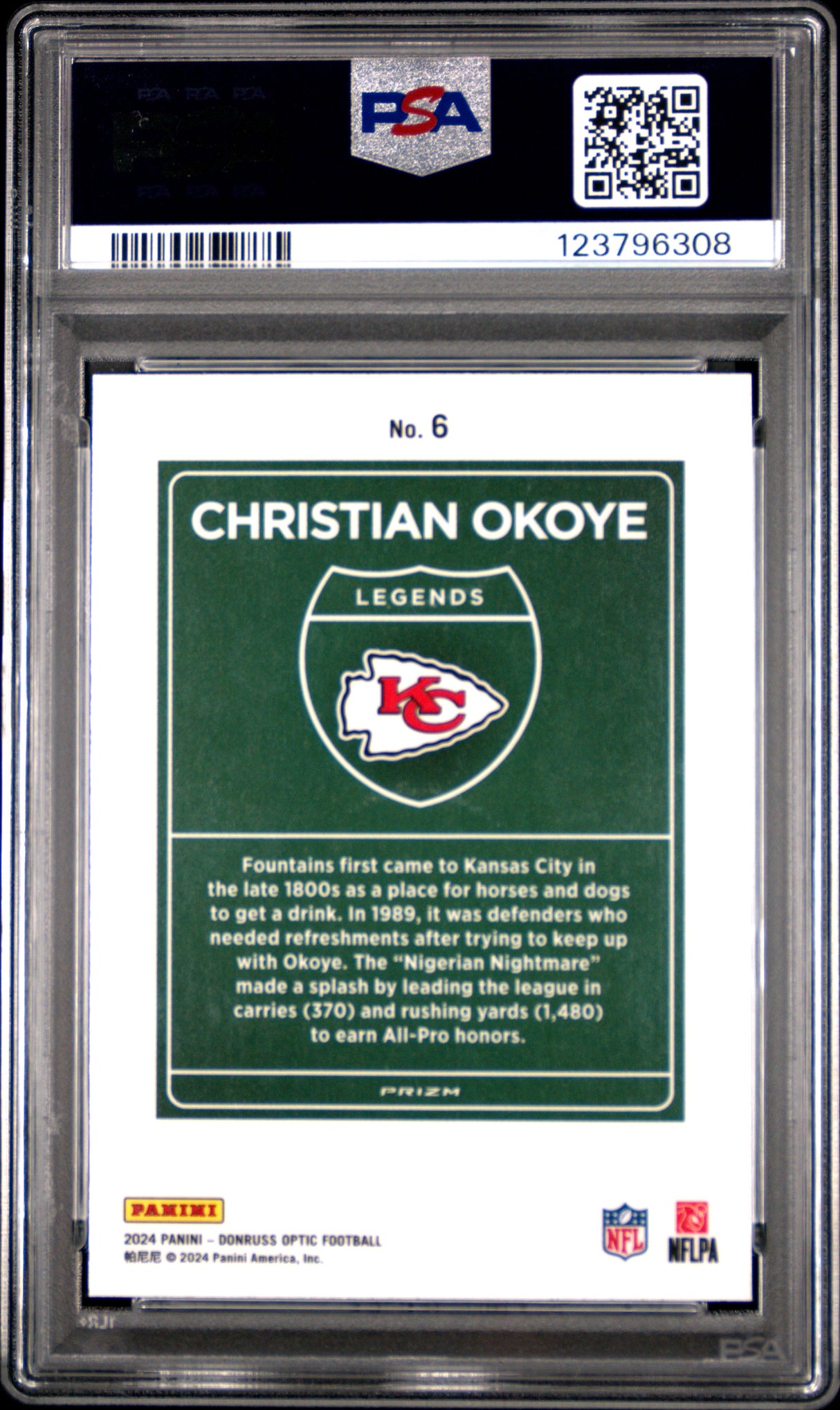 Christian Okoye 2024 Donruss Optic Downtown Legends #6 PSA 10