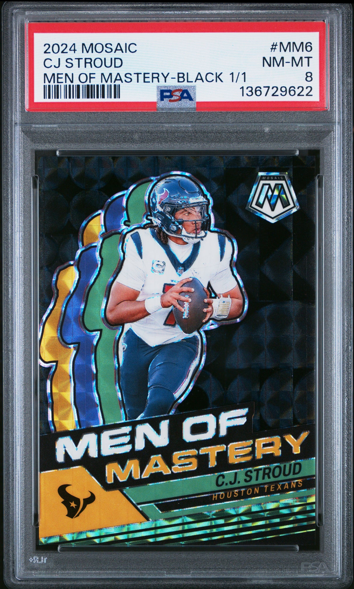 C.J. Stroud 2024 Panini Mosaic Men of Mastery Mosaic Black #6 #/1 PSA 8