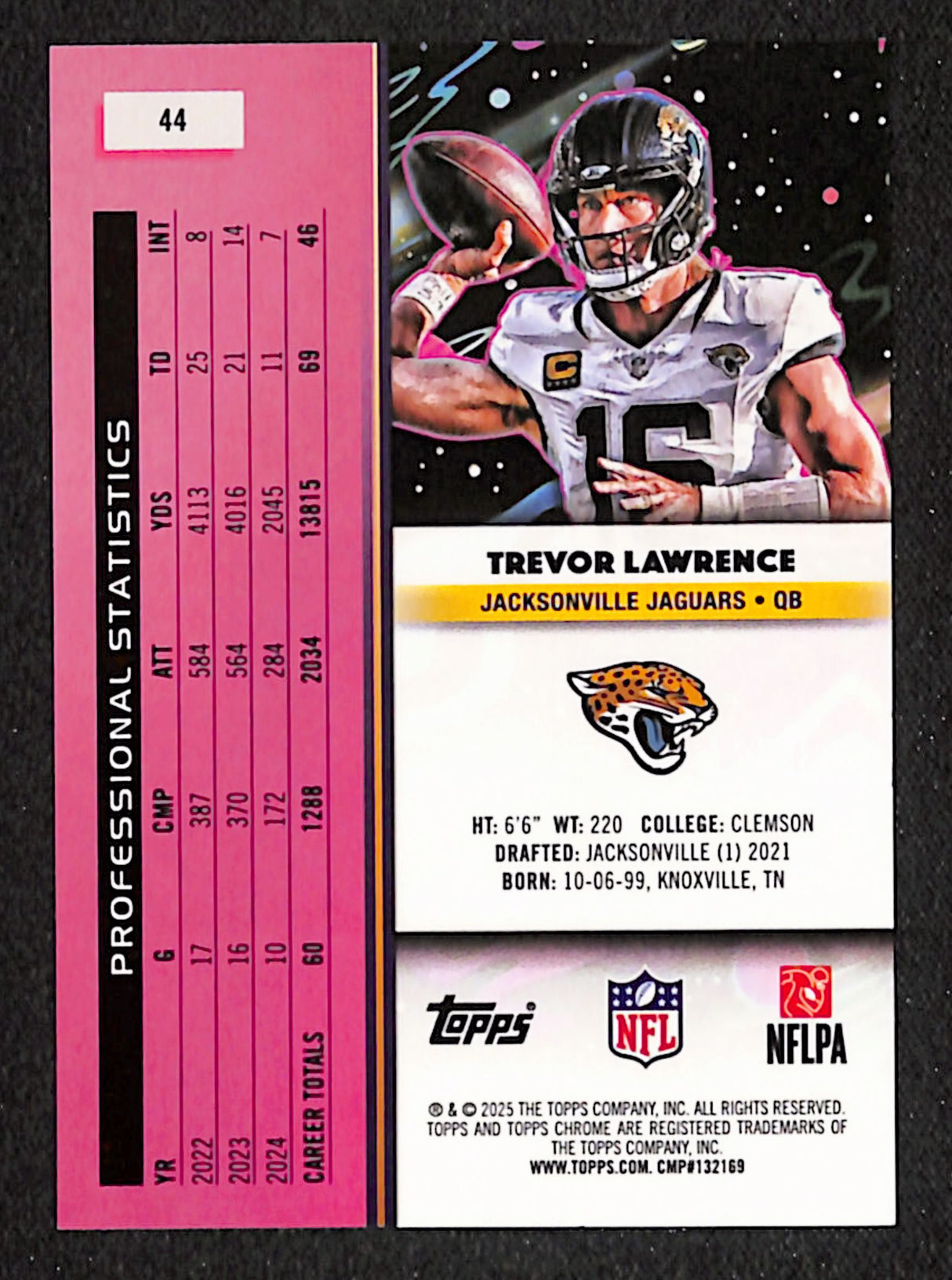 Trevor Lawrence 2025 Topps Chrome Cosmic Purple Nebula Refractor #44 #/150