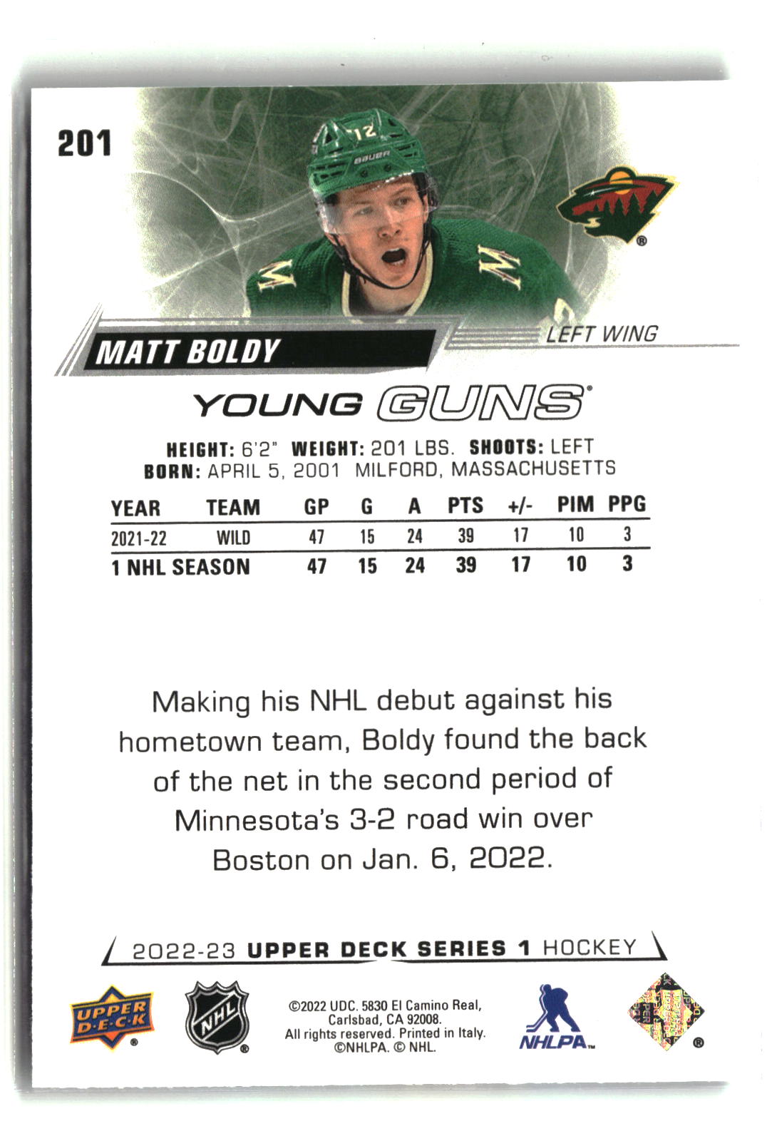 Matt Boldy 2022-23 Upper Deck #201