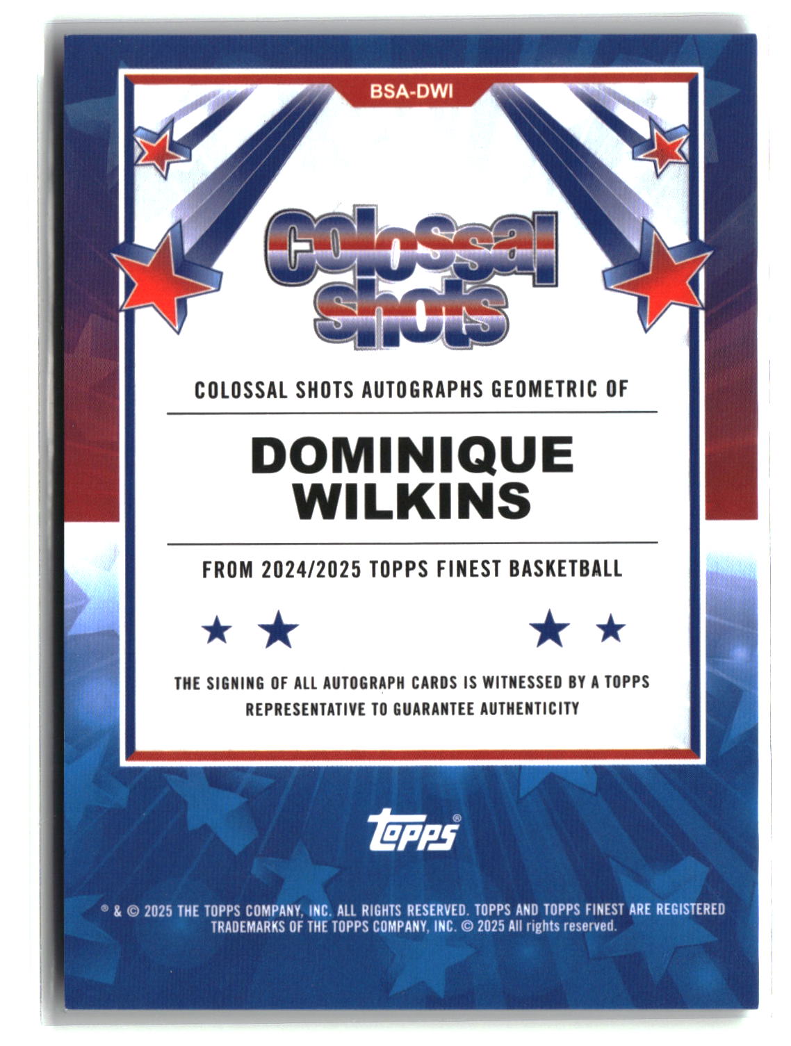 Dominique Wilkins 2024-25 Finest Colossal Shots Auto Green #BSA-DWI #/75