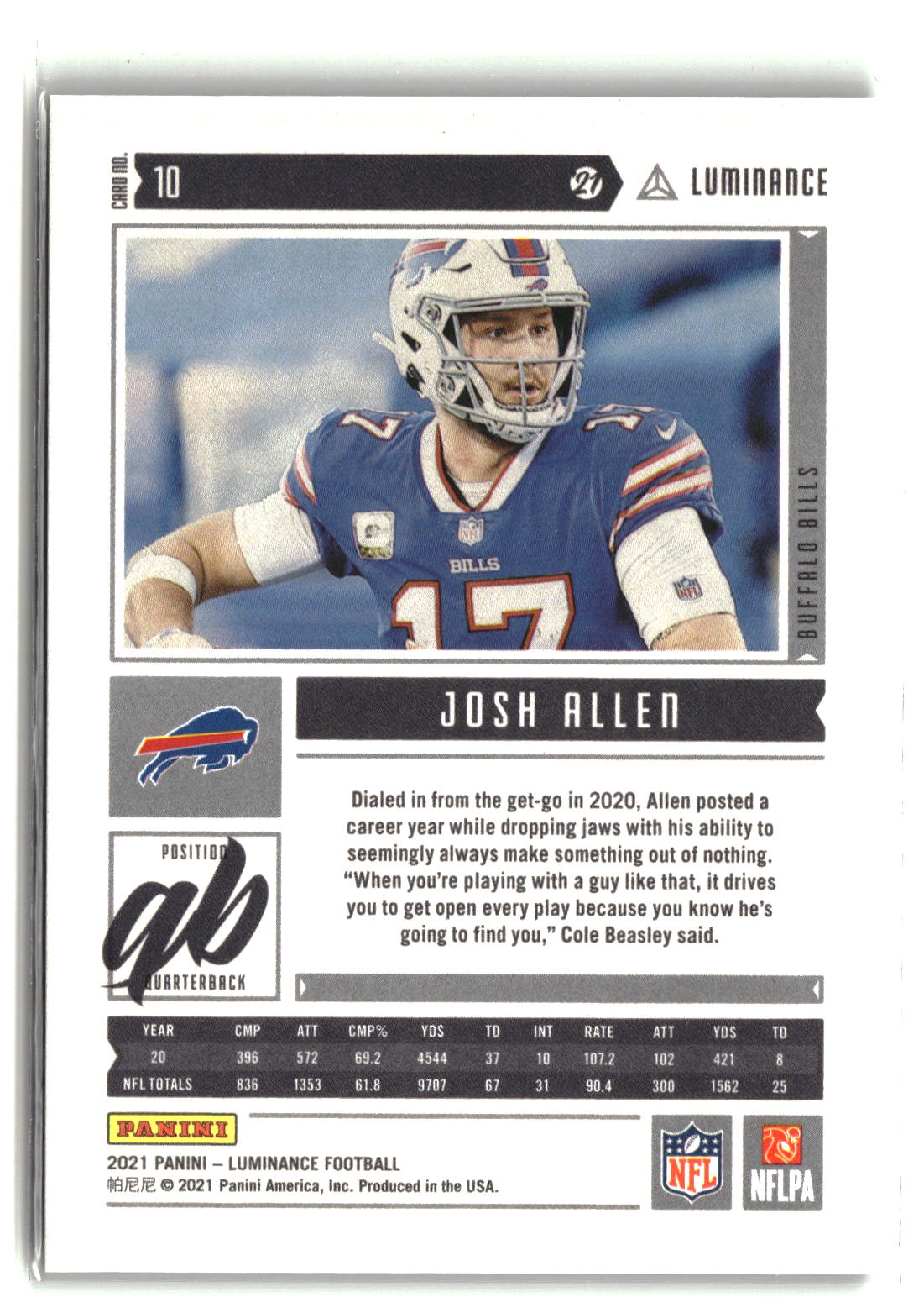 Josh Allen 2021 Panini Luminance Gold #10 #/299