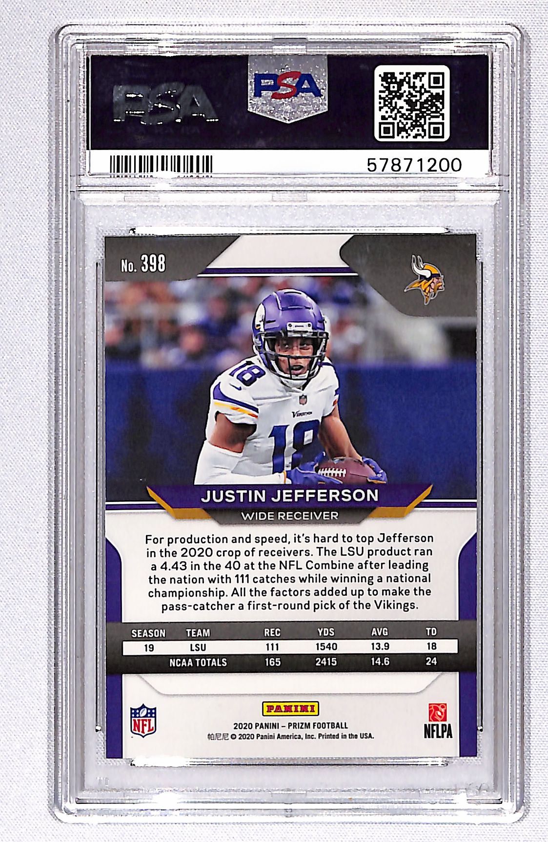 Justin Jefferson 2020 Panini Prizm #398 PSA 9