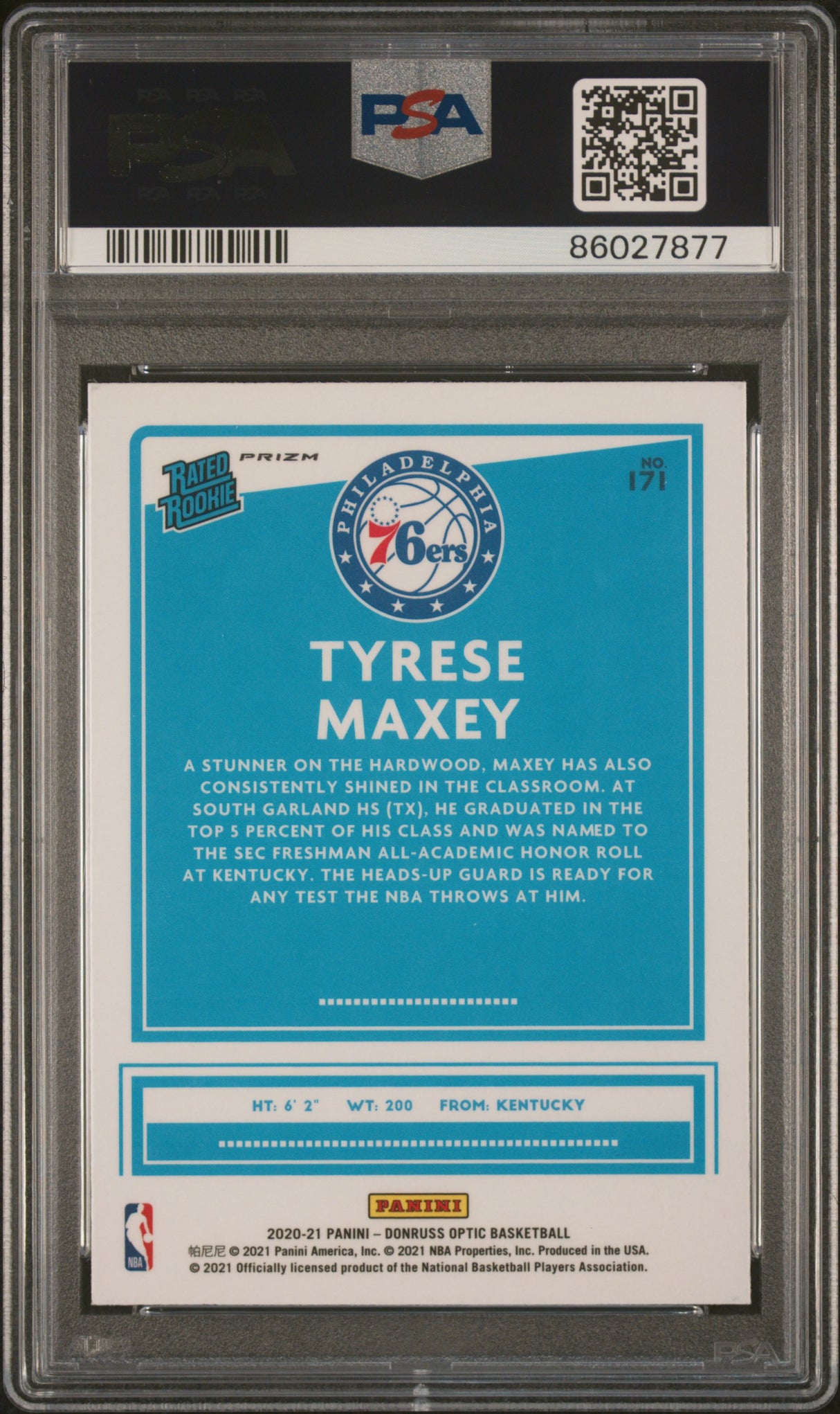 Tyrese Maxey 2020-21 Donruss Optic Holo #171 PSA 9