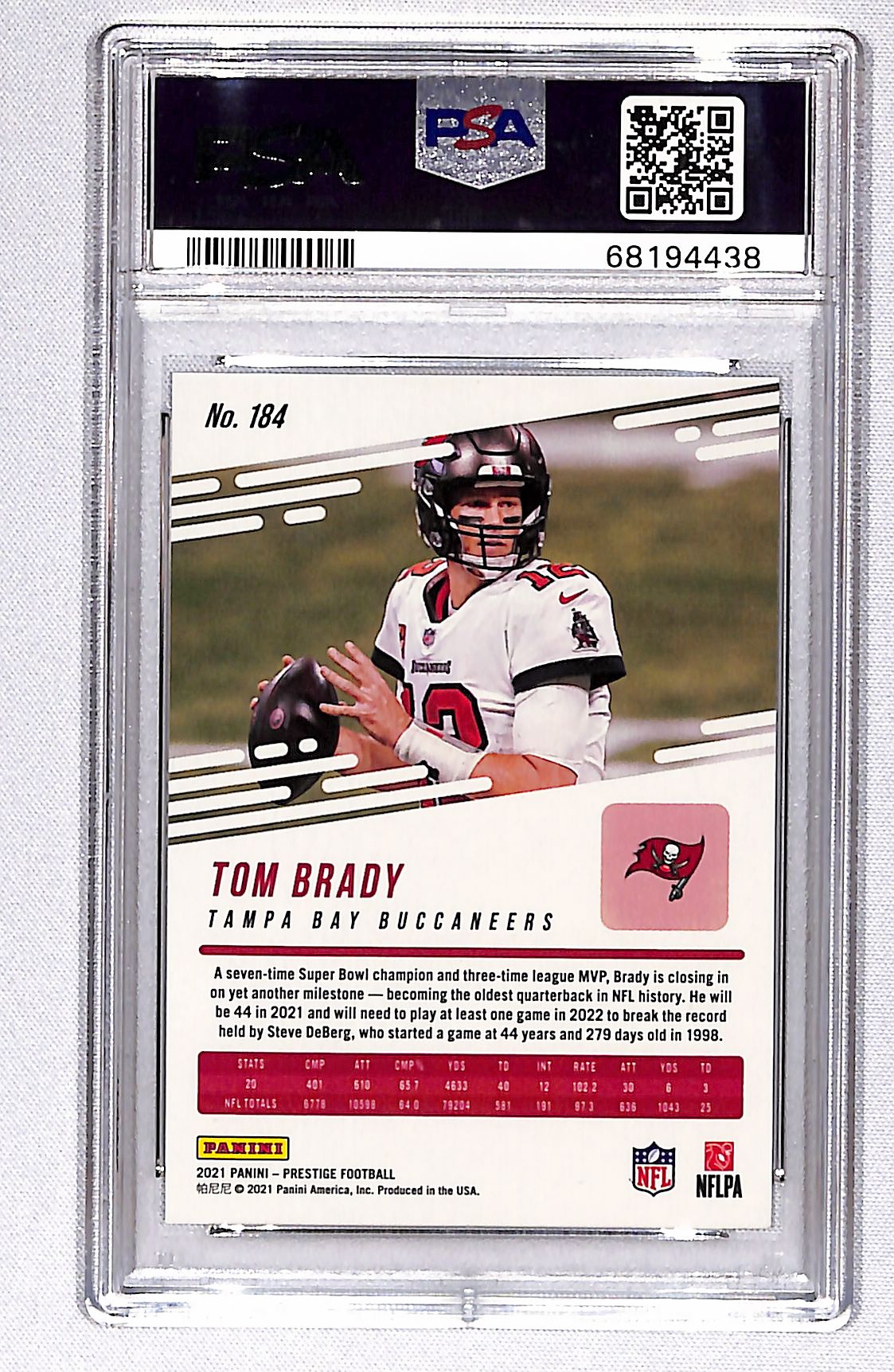 Tom Brady 2021 Panini Prestige Xtra Points Sunburst #184 PSA 9