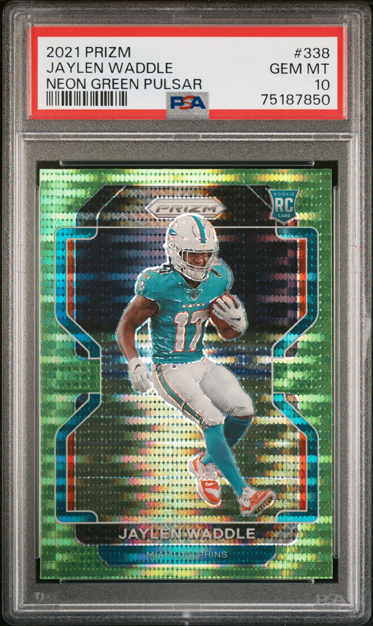Jaylen Waddle 2021 Panini Prizm Neon Green Pulsar #338 PSA 10