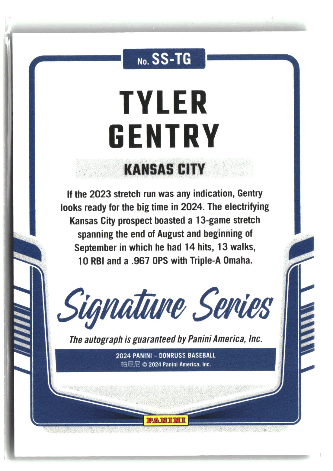Tyler Gentry 2024 Donruss Signature Series Laser #SS-TG