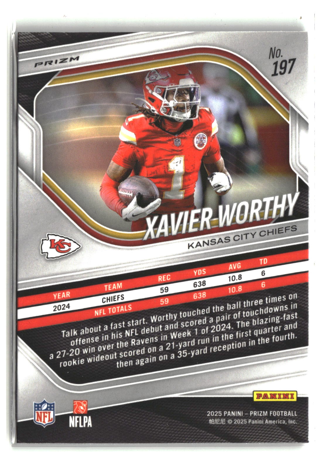 Xavier Worthy 2025 Panini Prizm Black and Red Checker #197