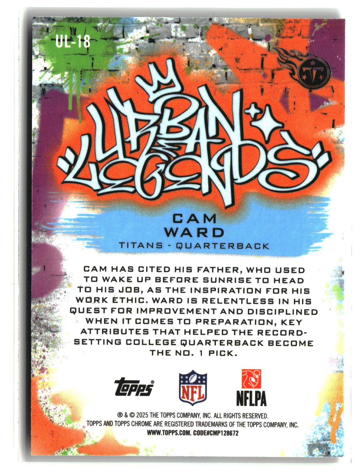 Cam Ward 2025 Topps Chrome Urban Legends #UL-18